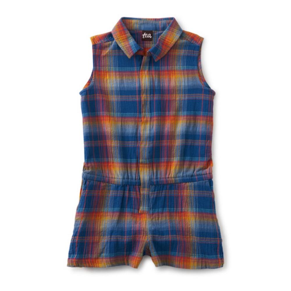 Tea Collection NWT Sleeveless Collared Perth Plaid Romper. Size 4
